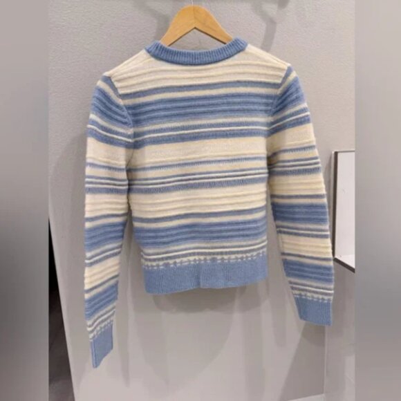 CHANEL Women's Blue and Cream Cardigan - Picture 2 of 10